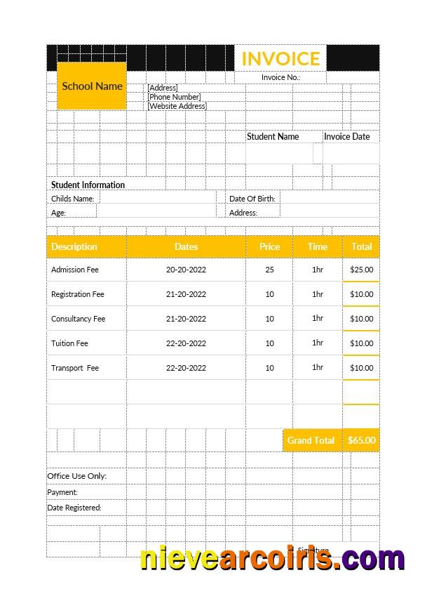 Preschool Education Invoice